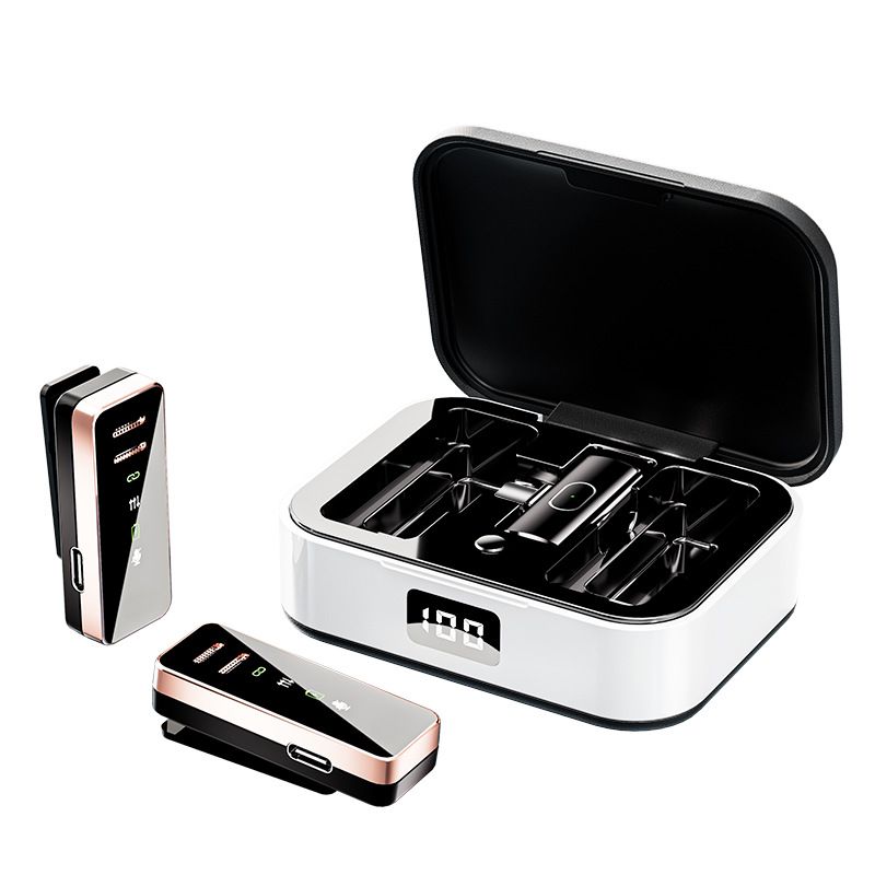 Microphone Wireless Mobile Live Broadcast Denoise Microphone with Charging Compartment Collar Clip Microphones Mini Portable Microphone