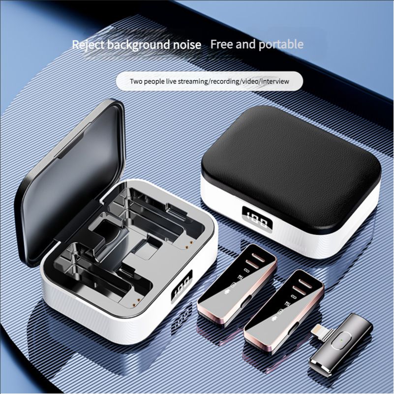 Microphone Wireless Mobile Live Broadcast Denoise Microphone with Charging Compartment Collar Clip Microphones Mini Portable Microphone