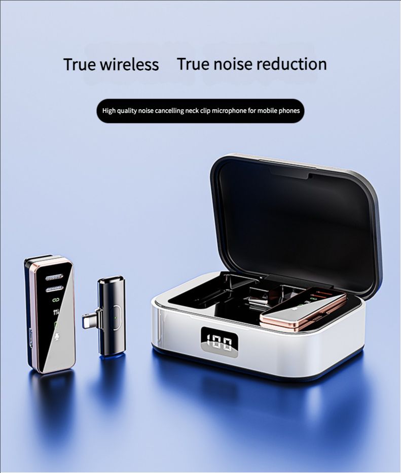 Microphone Wireless Mobile Live Broadcast Denoise Microphone with Charging Compartment Collar Clip Microphones Mini Portable Microphone