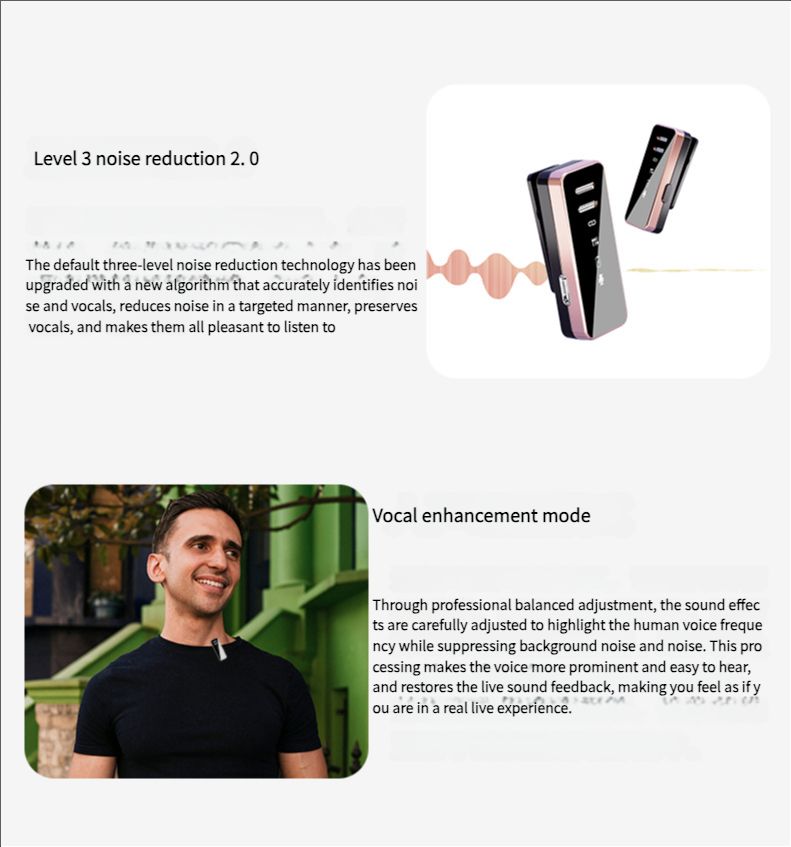 Microphone Wireless Mobile Live Broadcast Denoise Microphone with Charging Compartment Collar Clip Microphones Mini Portable Microphone