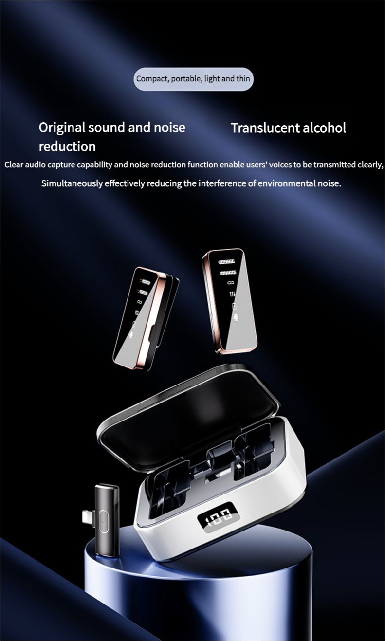 Microphone Wireless Mobile Live Broadcast Denoise Microphone with Charging Compartment Collar Clip Microphones Mini Portable Microphone