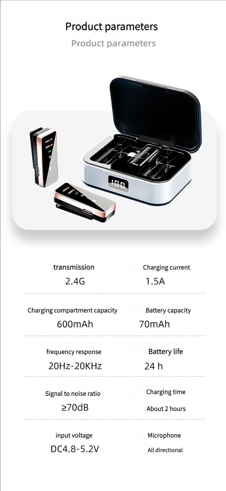 Microphone Wireless Mobile Live Broadcast Denoise Microphone with Charging Compartment Collar Clip Microphones Mini Portable Microphone