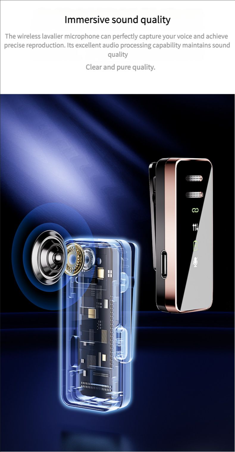 Microphone Wireless Mobile Live Broadcast Denoise Microphone with Charging Compartment Collar Clip Microphones Mini Portable Microphone