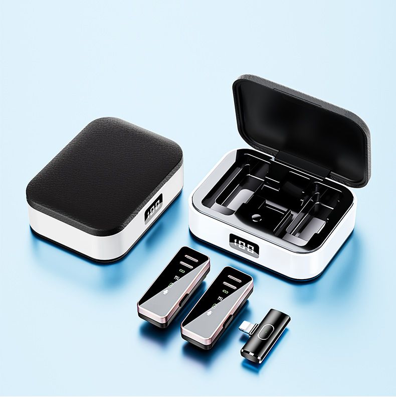 Microphone Wireless Mobile Live Broadcast Denoise Microphone with Charging Compartment Collar Clip Microphones Mini Portable Microphone