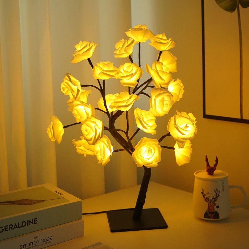 Lighting Decorative Light Decor Light Led Decoration Night Light Bedside Lamp Light Coloured Lights Detachable Plastic Base USB Switch LED Simulated Rose Tree Light
