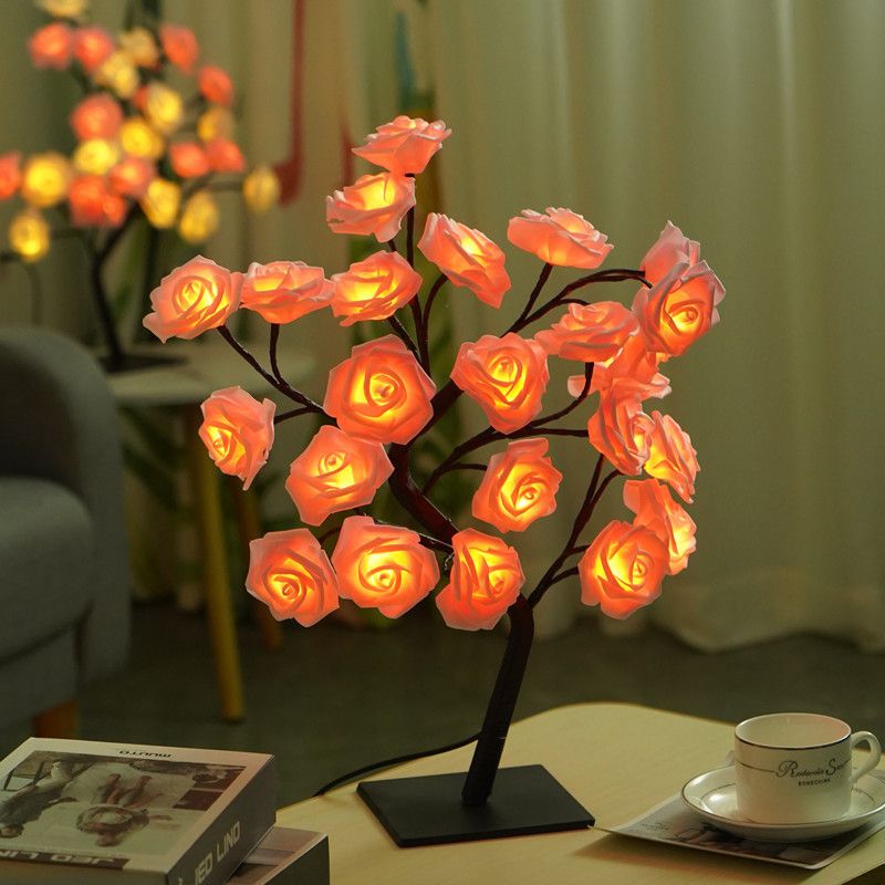 Lighting Decorative Light Decor Light Led Decoration Night Light Bedside Lamp Light Coloured Lights Detachable Plastic Base USB Switch LED Simulated Rose Tree Light