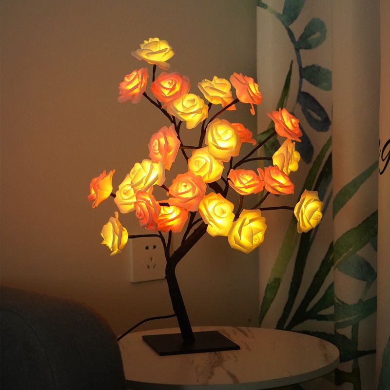 Lighting Decorative Light Decor Light Led Decoration Night Light Bedside Lamp Light Coloured Lights Detachable Plastic Base USB Switch LED Simulated Rose Tree Light