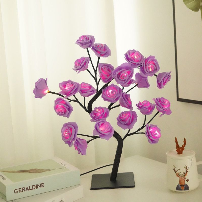 Lighting Decorative Light Decor Light Led Decoration Night Light Bedside Lamp Light Coloured Lights Detachable Plastic Base USB Switch LED Simulated Rose Tree Light