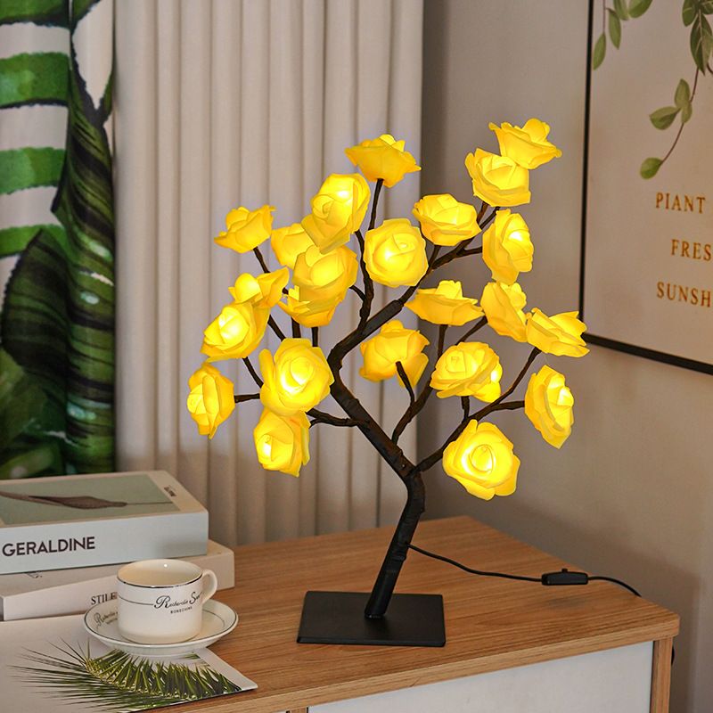 Lighting Decorative Light Decor Light Led Decoration Night Light Bedside Lamp Light Coloured Lights Detachable Plastic Base USB Switch LED Simulated Rose Tree Light