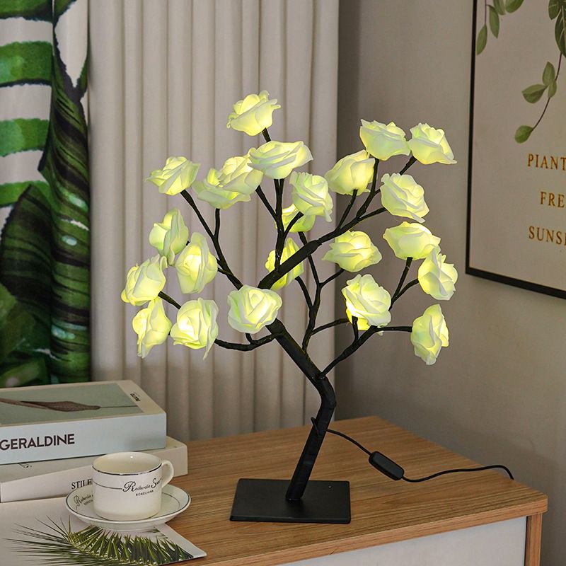 Lighting Decorative Light Decor Light Led Decoration Night Light Bedside Lamp Light Coloured Lights Detachable Plastic Base USB Switch LED Simulated Rose Tree Light