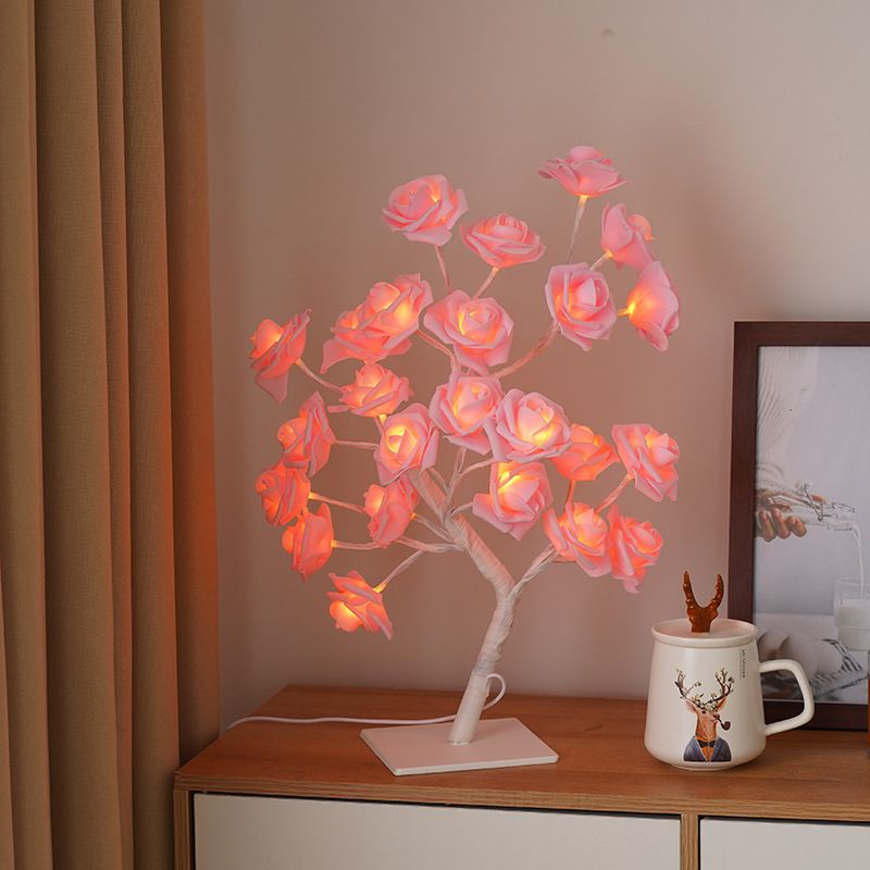 Lighting Decorative Light Decor Light Led Decoration Night Light Bedside Lamp Light Coloured Lights Detachable Plastic Base USB Switch LED Simulated Rose Tree Light