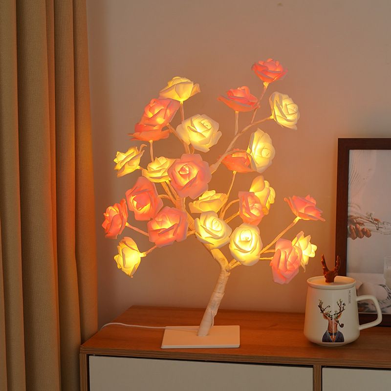 Lighting Decorative Light Decor Light Led Decoration Night Light Bedside Lamp Light Coloured Lights Detachable Plastic Base USB Switch LED Simulated Rose Tree Light