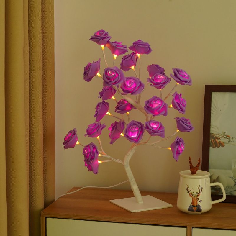 Lighting Decorative Light Decor Light Led Decoration Night Light Bedside Lamp Light Coloured Lights Detachable Plastic Base USB Switch LED Simulated Rose Tree Light