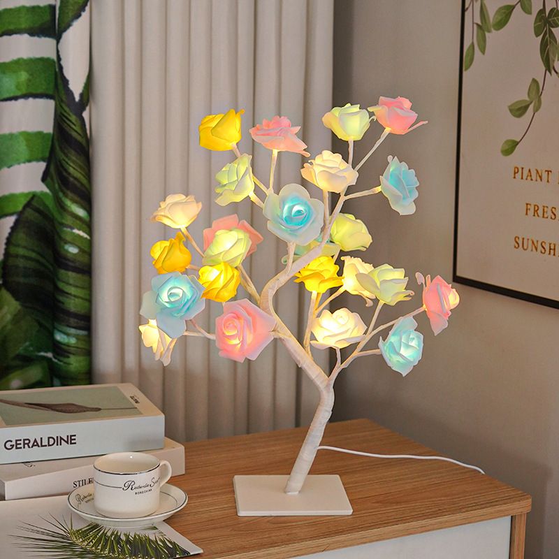 Lighting Decorative Light Decor Light Led Decoration Night Light Bedside Lamp Light Coloured Lights Detachable Plastic Base USB Switch LED Simulated Rose Tree Light