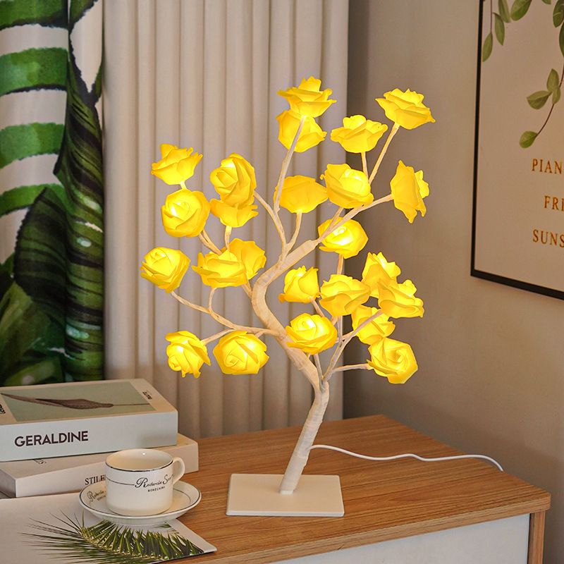 Lighting Decorative Light Decor Light Led Decoration Night Light Bedside Lamp Light Coloured Lights Detachable Plastic Base USB Switch LED Simulated Rose Tree Light