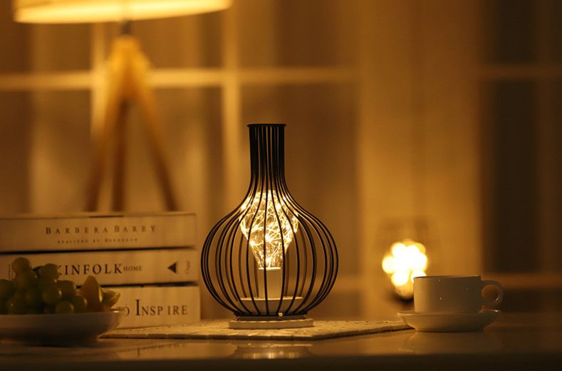 Lighting Decorative Light Decor Light Led Decoration Night Light Bedside Lamp Light Nordic Lights Iron Decorative Lamp Indoor Ornament Design Red Wine Glass Copper Wire Lamp Christmas Nightlight