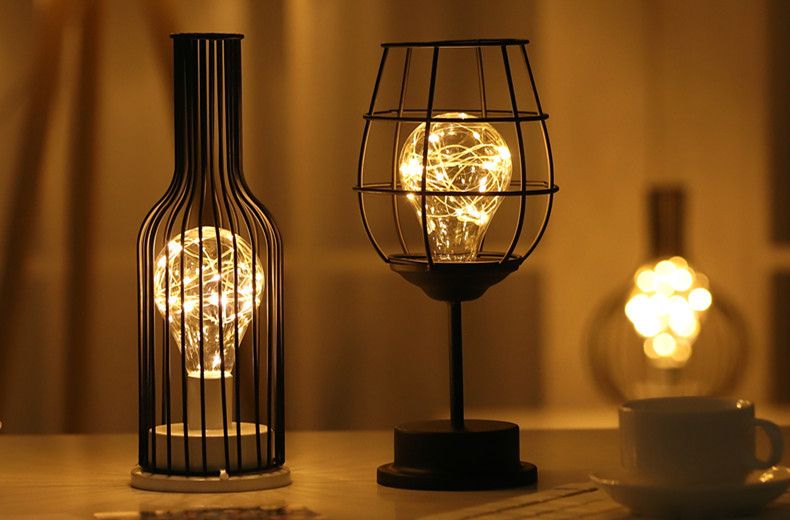 Lighting Decorative Light Decor Light Led Decoration Night Light Bedside Lamp Light Nordic Lights Iron Decorative Lamp Indoor Ornament Design Red Wine Glass Copper Wire Lamp Christmas Nightlight