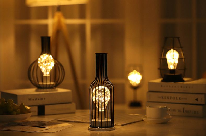 Lighting Decorative Light Decor Light Led Decoration Night Light Bedside Lamp Light Nordic Lights Iron Decorative Lamp Indoor Ornament Design Red Wine Glass Copper Wire Lamp Christmas Nightlight