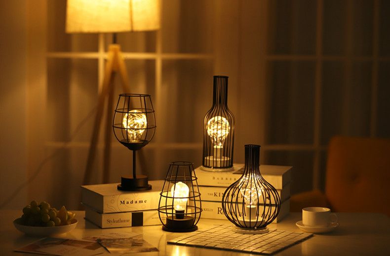 Lighting Decorative Light Decor Light Led Decoration Night Light Bedside Lamp Light Nordic Lights Iron Decorative Lamp Indoor Ornament Design Red Wine Glass Copper Wire Lamp Christmas Nightlight