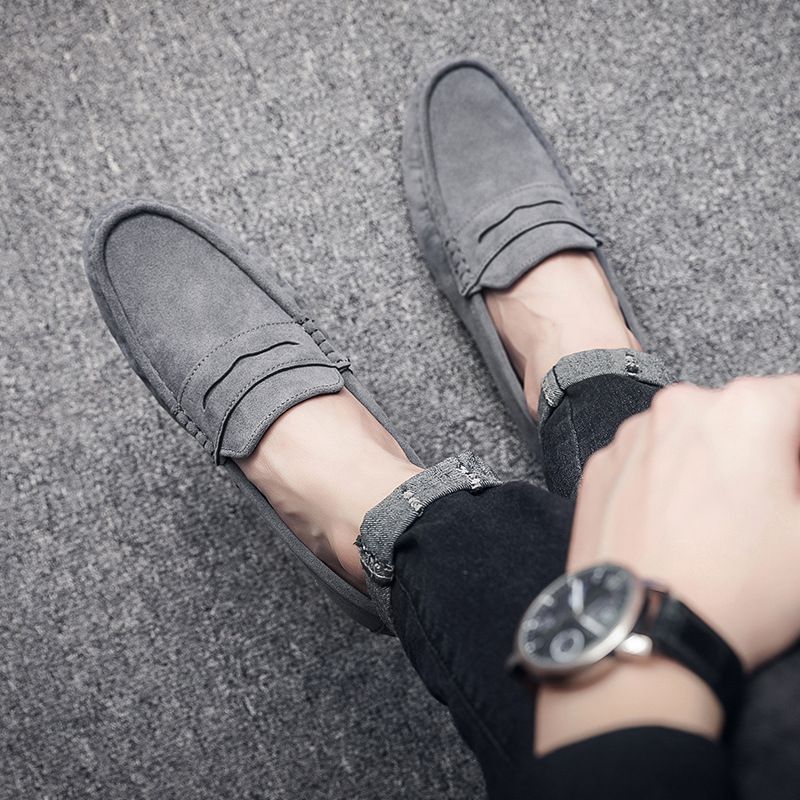 Men's Loafers Shoes Driving Shoes Walking Shoes Men's Round Toe Bean Shoes Lazy Shoes Casual Leather Shoes Soft Sole