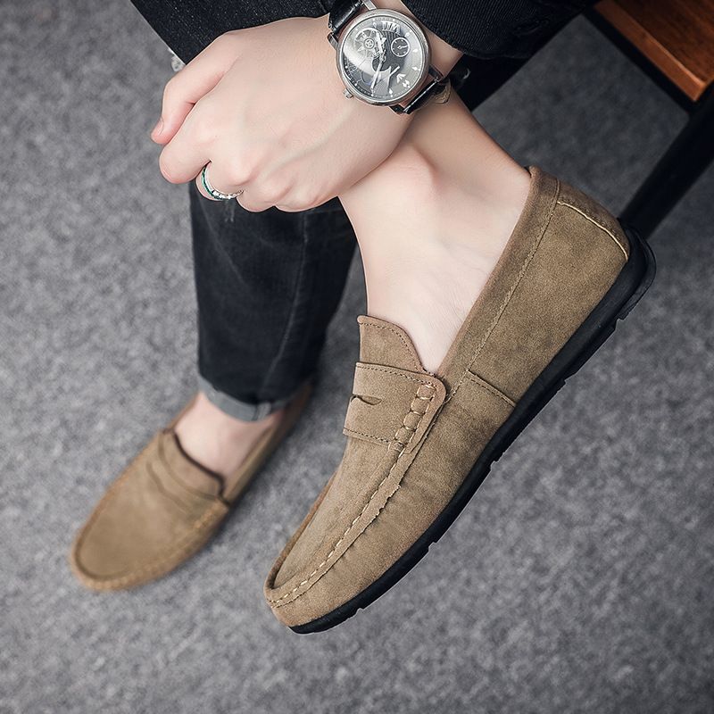 Men's Loafers Shoes Driving Shoes Walking Shoes Men's Round Toe Bean Shoes Lazy Shoes Casual Leather Shoes Soft Sole
