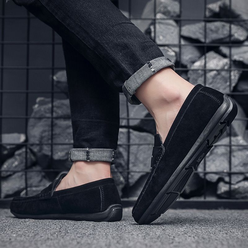 Men's Loafers Shoes Driving Shoes Walking Shoes Men's Round Toe Bean Shoes Lazy Shoes Casual Leather Shoes Soft Sole