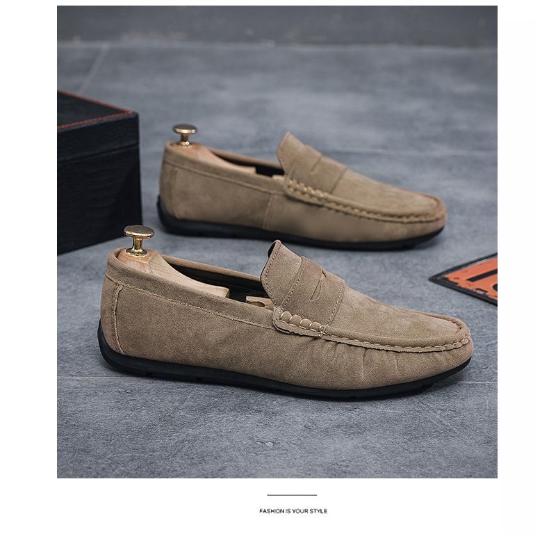 Men's Loafers Shoes Driving Shoes Walking Shoes Men's Round Toe Bean Shoes Lazy Shoes Casual Leather Shoes Soft Sole