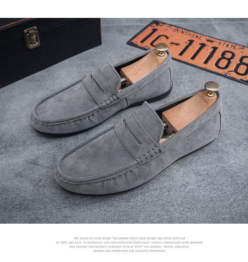 Men's Loafers Shoes Driving Shoes Walking Shoes Men's Round Toe Bean Shoes Lazy Shoes Casual Leather Shoes Soft Sole