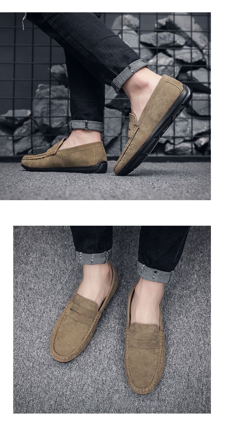 Men's Loafers Shoes Driving Shoes Walking Shoes Men's Round Toe Bean Shoes Lazy Shoes Casual Leather Shoes Soft Sole
