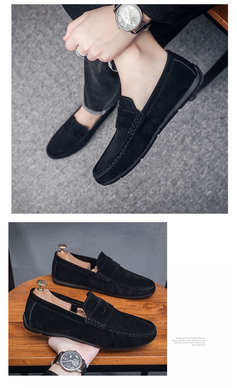 Men's Loafers Shoes Driving Shoes Walking Shoes Men's Round Toe Bean Shoes Lazy Shoes Casual Leather Shoes Soft Sole