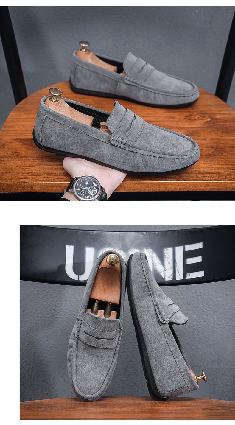 Men's Loafers Shoes Driving Shoes Walking Shoes Men's Round Toe Bean Shoes Lazy Shoes Casual Leather Shoes Soft Sole