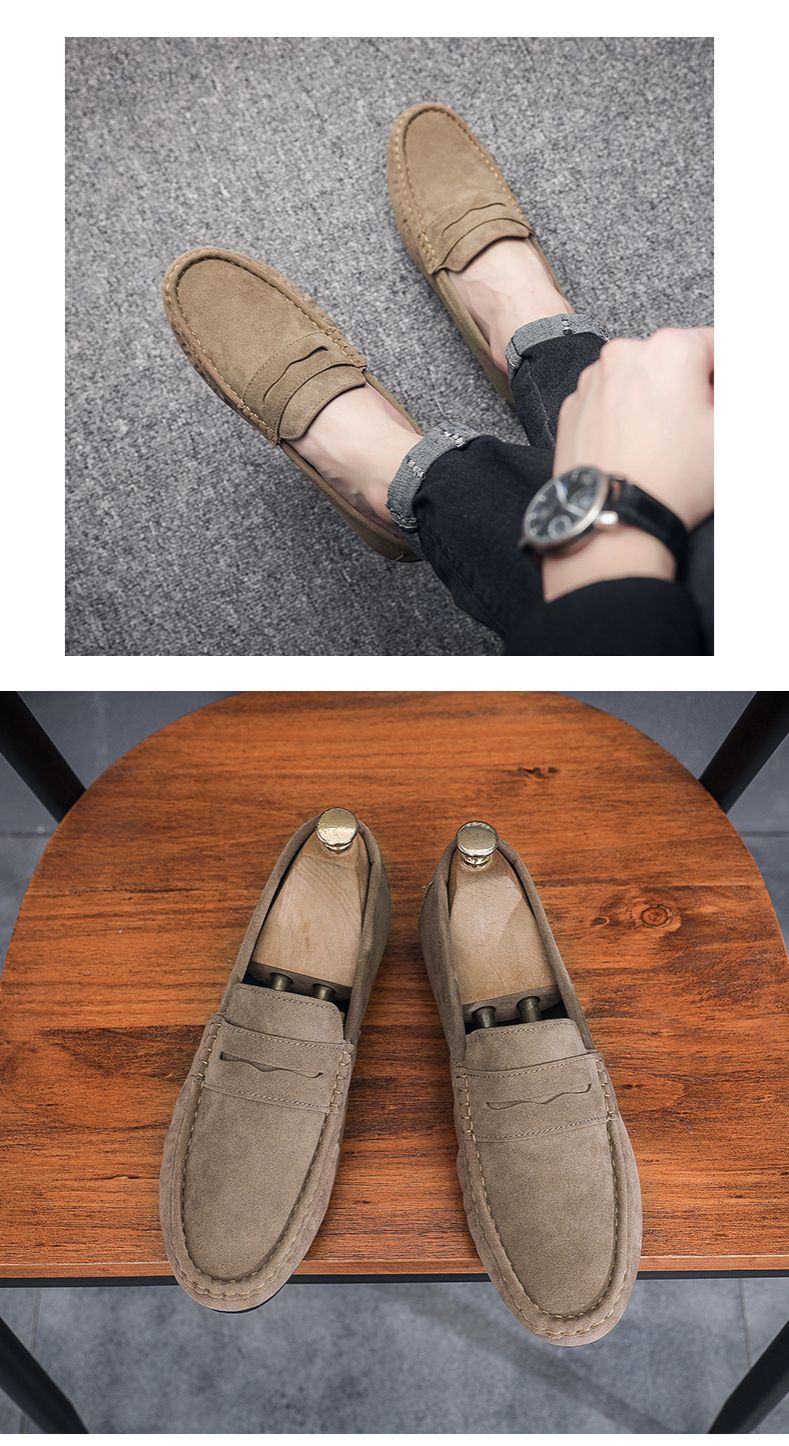 Men's Loafers Shoes Driving Shoes Walking Shoes Men's Round Toe Bean Shoes Lazy Shoes Casual Leather Shoes Soft Sole