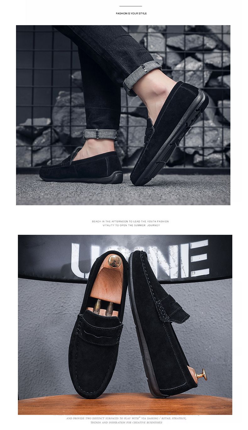 Men's Loafers Shoes Driving Shoes Walking Shoes Men's Round Toe Bean Shoes Lazy Shoes Casual Leather Shoes Soft Sole