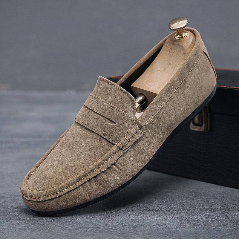 Men's Loafers Shoes Driving Shoes Walking Shoes Men's Round Toe Bean Shoes Lazy Shoes Casual Leather Shoes Soft Sole