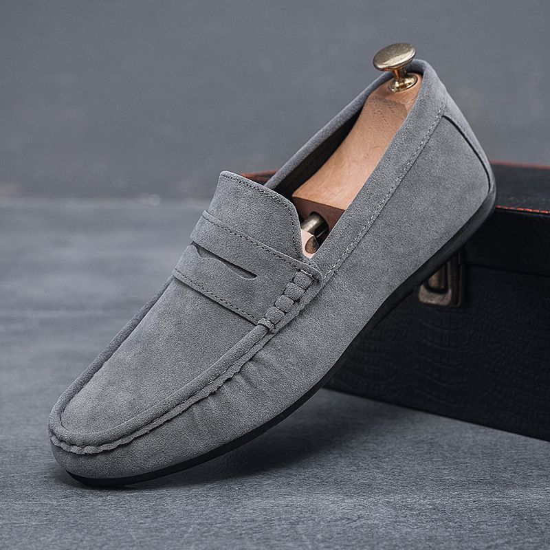 Men's Loafers Shoes Driving Shoes Walking Shoes Men's Round Toe Bean Shoes Lazy Shoes Casual Leather Shoes Soft Sole
