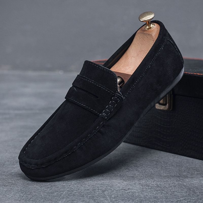 Men's Loafers Shoes Driving Shoes Walking Shoes Men's Round Toe Bean Shoes Lazy Shoes Casual Leather Shoes Soft Sole