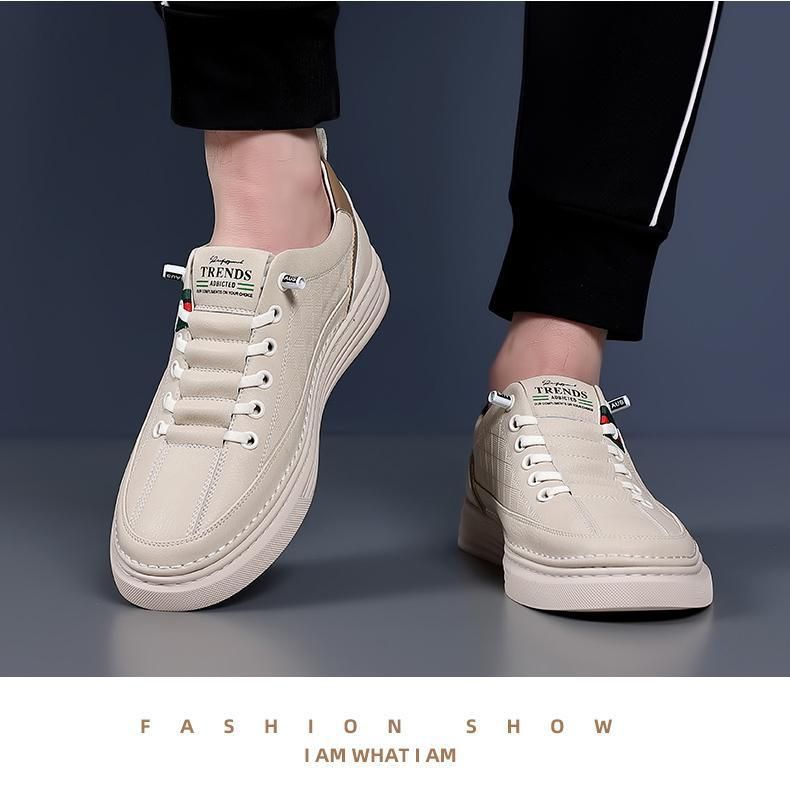 Skateboarding Shoe Men's Summer Breathable Thin Soft Leather White Shoes Men's Trend Versatile Casual Sports Board Shoes