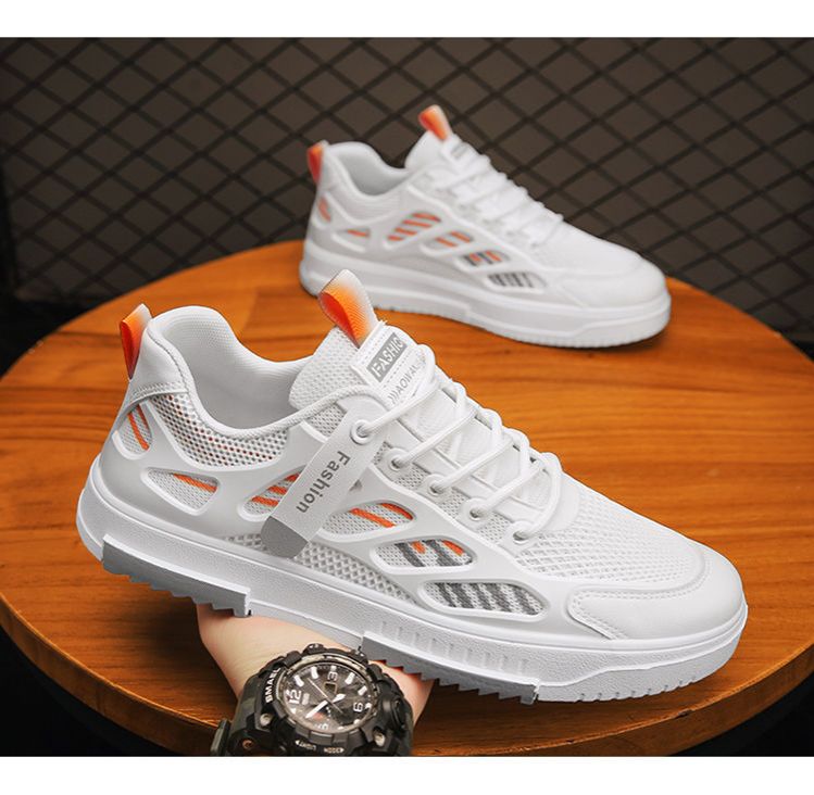 Skateboarding Shoe Summer New Breathable Mesh Shoes Men's Fashion Versatile White Shoes Student Sports Leisure Board Shoes Trendy Shoes