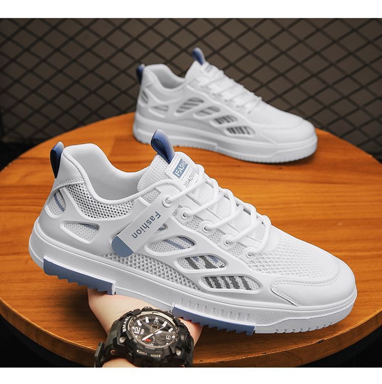 Skateboarding Shoe Summer New Breathable Mesh Shoes Men's Fashion Versatile White Shoes Student Sports Leisure Board Shoes Trendy Shoes