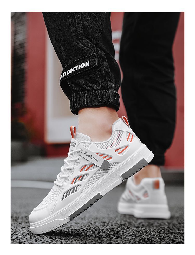 Skateboarding Shoe Summer New Breathable Mesh Shoes Men's Fashion Versatile White Shoes Student Sports Leisure Board Shoes Trendy Shoes