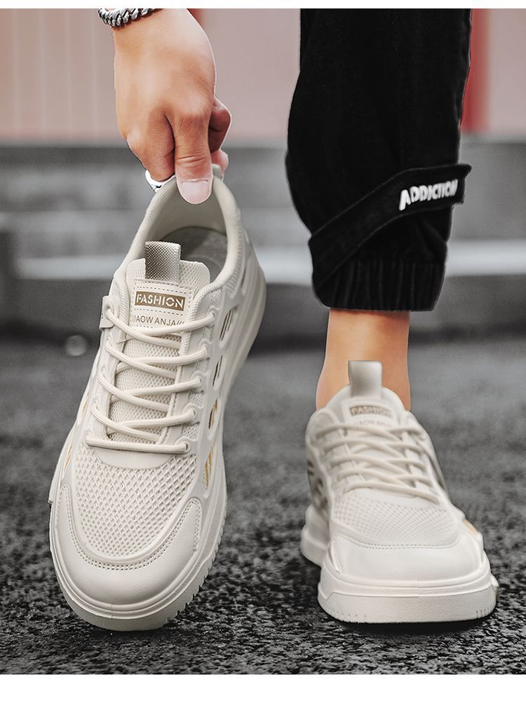 Skateboarding Shoe Summer New Breathable Mesh Shoes Men's Fashion Versatile White Shoes Student Sports Leisure Board Shoes Trendy Shoes