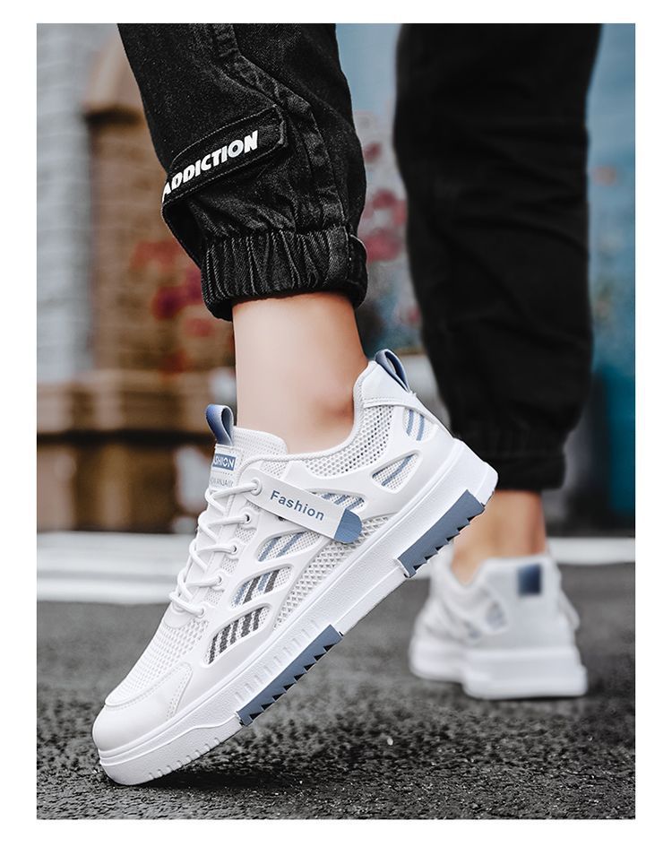 Skateboarding Shoe Summer New Breathable Mesh Shoes Men's Fashion Versatile White Shoes Student Sports Leisure Board Shoes Trendy Shoes