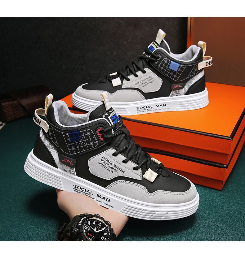 Skateboarding Shoe New High Top Shoes for Spring Summer Men's Flat Bottomed Board Shoes Trendy Versatile Student Casual Single Shoes for Men