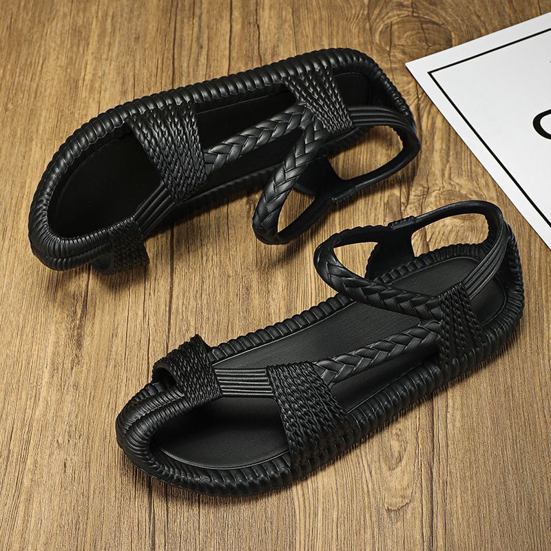 Sandal Men Sandal Shoe Summer Oversized Woven Trendy Shoes for Men EVA Hand Woven Sandals Couple Ethnic Style Grass Shoes Hollow out Breathable Driving Sandals
