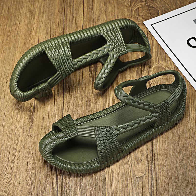 Sandal Men Sandal Shoe Summer Oversized Woven Trendy Shoes for Men EVA Hand Woven Sandals Couple Ethnic Style Grass Shoes Hollow out Breathable Driving Sandals
