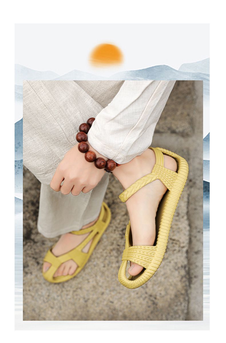 Sandal Men Sandal Shoe Summer Oversized Woven Trendy Shoes for Men EVA Hand Woven Sandals Couple Ethnic Style Grass Shoes Hollow out Breathable Driving Sandals
