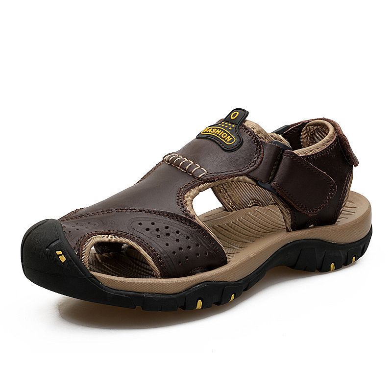 Sandal Men Sandal Shoe Summer Men's Shoes Sandals Beach Shoes Slip on Genuine Leather Cowhide Surface Outdoor Leisure Hiking Shoes for Men
