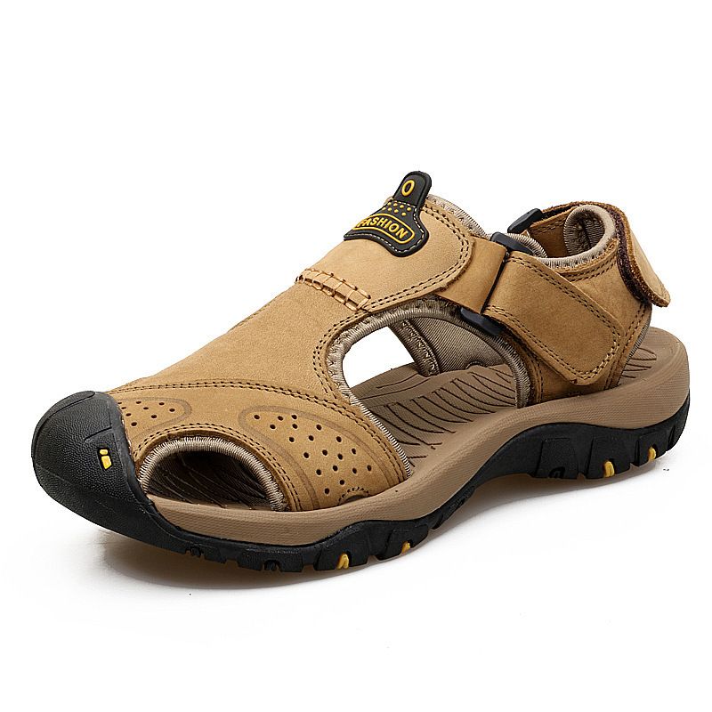 Sandal Men Sandal Shoe Summer Men's Shoes Sandals Beach Shoes Slip on Genuine Leather Cowhide Surface Outdoor Leisure Hiking Shoes for Men