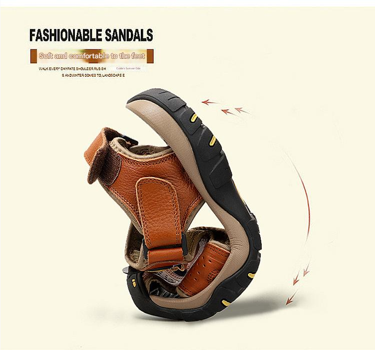 Sandal Men Sandal Shoe Summer Men's Shoes Sandals Beach Shoes Slip on Genuine Leather Cowhide Surface Outdoor Leisure Hiking Shoes for Men