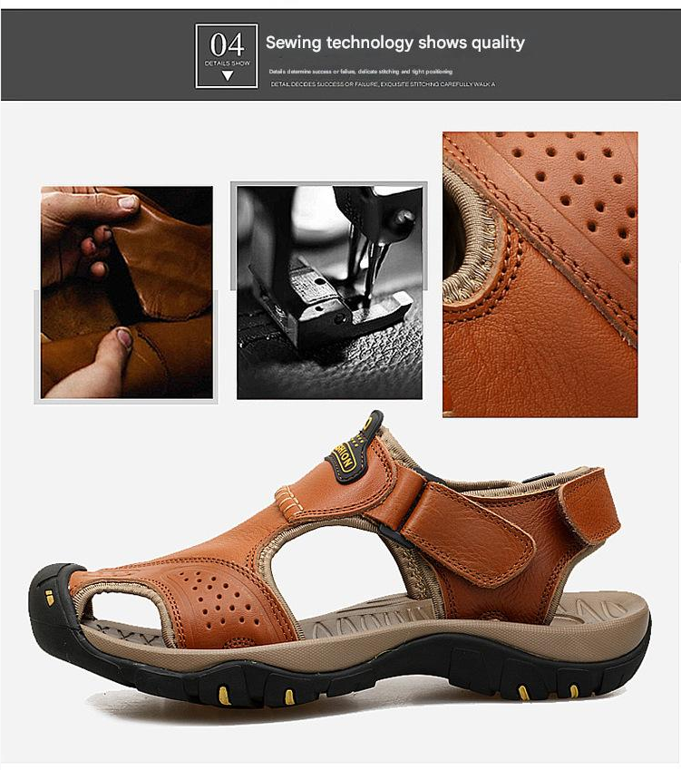 Sandal Men Sandal Shoe Summer Men's Shoes Sandals Beach Shoes Slip on Genuine Leather Cowhide Surface Outdoor Leisure Hiking Shoes for Men